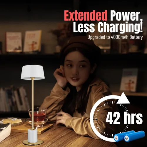 Vista 3 de Lámpara de mesa inalámbrica, recargable y funciona con pilas, funciona con batería de 4000 mAh, tiempo de funcionamiento de 42 horas, 3 niveles