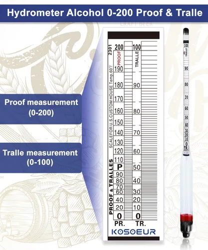 Vista 5 de Kit de medidor de alcohol hidrómetro, hidrómetro de alcohol 0-200 a prueba y Tralle, probador de alcohol para licor, hidrómetro de alcohol para luz