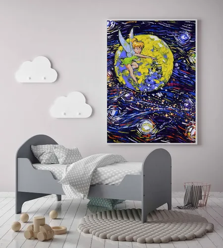 Vista 2 de Uhomate Peter Pan Never Grow Up Princess Tinkerbell Vincent Van Gogh - Pósteres de noche estrellada para el hogar, lienzo para pared, decoración