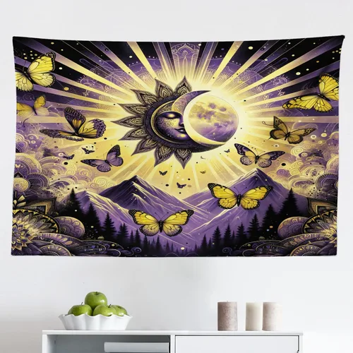 Vista 27 de Ambesonne colección de decoración del hogar, tapices de pared para recámara, sala de estar, recámara, multicolor 2-Verde oscuro Arena Marrón