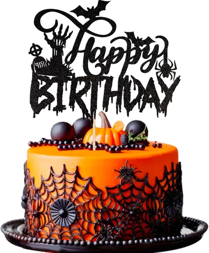 Vista 27 de 30 piezas de decoración de murciélagos de Halloween para cupcakes de murciélago con purpurina negra para Halloween, decoración de pasteles de Negro