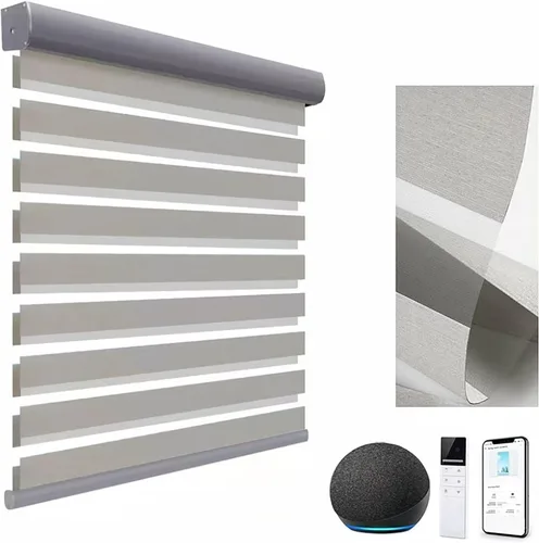 Vista 29 de tipiace Persianas inteligentes de cebra motorizadas con cable duro con Alexa Google Home, tela filtrante de luz de doble capa, persianas Negro