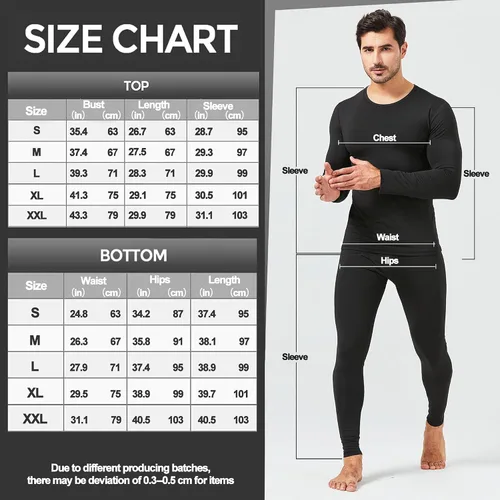 Vista 6 de UNIQUEBELLA Men's Thermal Underwear Sets Top & Long Johns Fleece Sweat Quick Drying Thermo Base Layer