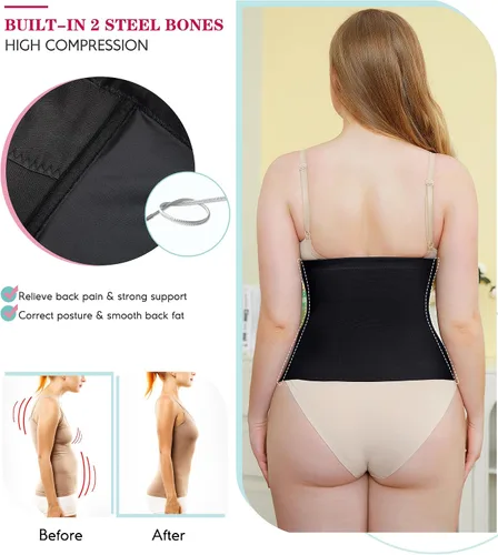 Vista 4 de LODAY Entrenador de cintura para mujer, faja moldeadora de control de abdomen, transpirable, corsé de malla cruzada, faja deportiva