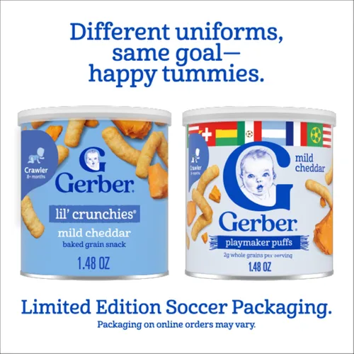 Vista 4 de Gerber Stage 3 Snacks de comida para bebés, Mild Cheddar Lil' Crunchies, Snacks para bebés, alimentación guiada por el bebé, paquete de 6