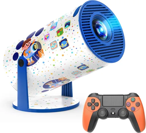 Vista 7 de Proyector de juguetes para niños con más de 275 juegos y TV integrada, mini proyector portátil con controlador inalámbrico, pantalla HD segura