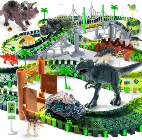 Vista 13 de 157 pistas de carreras de construcción para niños, juego de juguetes mágicos que brillan en la oscuridad con rampa de bucle de 360°, 1 auto