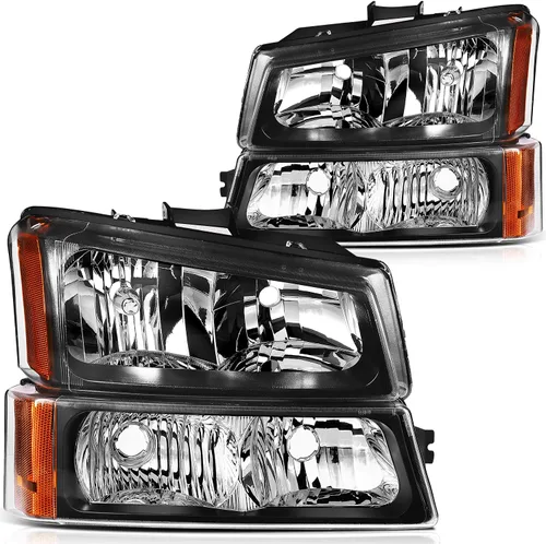 Vista 9 de Conjunto de faros delanteros para Chevy Avalanche 1500 2003-2006 para Avalanche 2500 03-06 para 1500 Classic 2007 carcasa negra reflector ámbar