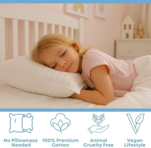 Vista 8 de Kinder - Almohada mullida para niños pequeños, 2X, certificada y galardonada, (no necesita funda de almohada), funda de algodón puro de 300 hilos