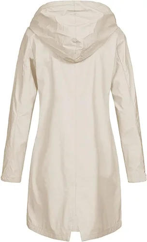 Vista 3 de NDVYXX Impermeable de manga larga con dobladillo de invierno para mujer, con capucha, a rayas, con cordón suave, delgado, poliéster