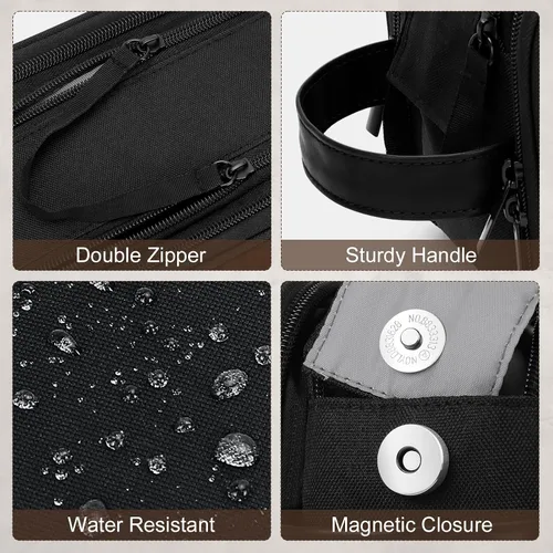 Vista 3 de Bolsa de aseo Wedama para hombres, bolsa de aseo colgante de viaje para viajes de negocios, natación, camping, Negro, M, Classic