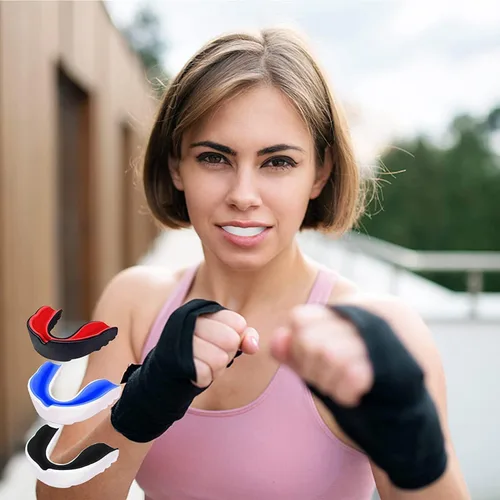 Vista 7 de Paquete de 3 protectores bucales para niños y jóvenes, protectores bucales para boquilla para niños y jóvenes, para MMA, boxeo, rugby, kickboxing