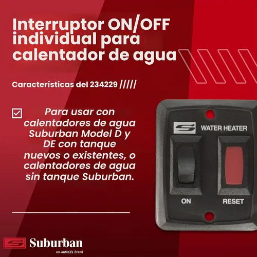 Vista 2 de Suburban Interruptor de pared ON/OFF único para calentador de agua - Interruptor de pared interior para RV para control y operación de los modelos