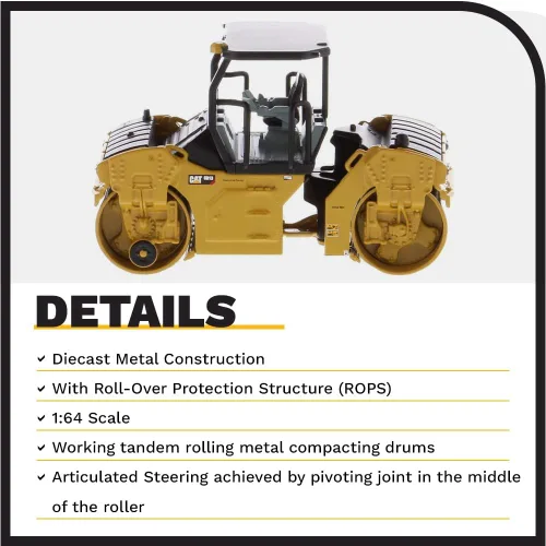 Vista 4 de Diecast Masters 1:64 Caterpillar CB-13 Roller with ROPS, Play & Collect Series Cat Trucks Equipo de construcción Modelo a escala coleccionable