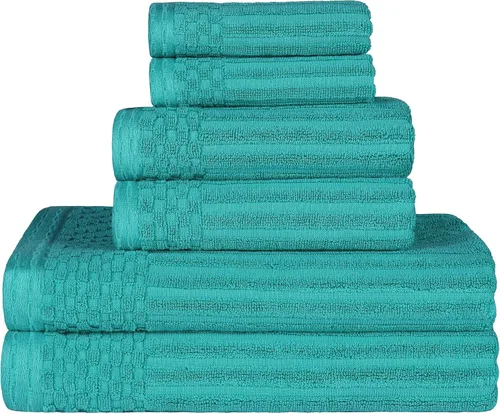 Vista 164 de Superior Juego de 6 toallas de algodón sólido y acanalado, toallas de cara de 13 x 13 pulgadas, toallas de mano de 16 x 28 pulgadas, toallas de baño