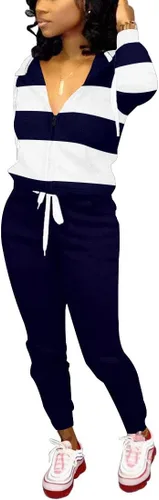 Vista 3 de TOPSRANI - Trajes deportivos de dos piezas para mujer, sudaderas casuales, traje deportivo liso, conjunto de pantalones de sudadera para trotar