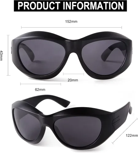 Vista 4 de SORVINO Gafas de sol envolventes para mujeres y hombres, moda Y2k, de gran tamaño, futuristas, ovaladas, infladas, color negro y beige