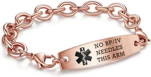 Vista 29 de LinnaLove Pulseras de identificación médica intercambiables Cadena de cable de acero inoxidable pulseras de alerta médica personalizables