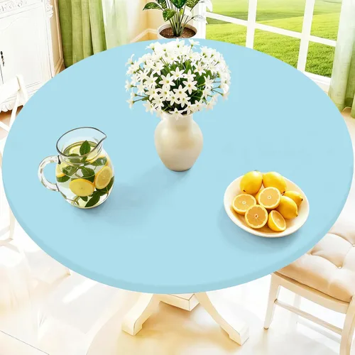 Vista 31 de Moosfor Mantel redondo de elastano, elástico ajustable impermeable para mesas de 18 a 24 pulgadas, mantel de picnic elástico lavable para Azul
