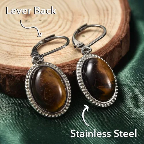 Vista 5 de Tiger Eye Earrings for Women - Boho Beachy Brown Earrings Gemstone Birthstone Jewelry - Anniversary Birthday Christmas Gifts for Womens