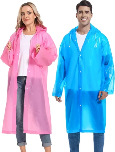 Vista 31 de 2 abrigos de lluvia de Borogo para adultos, chaquetas de lluvia reutilizables para hombres y mujeres