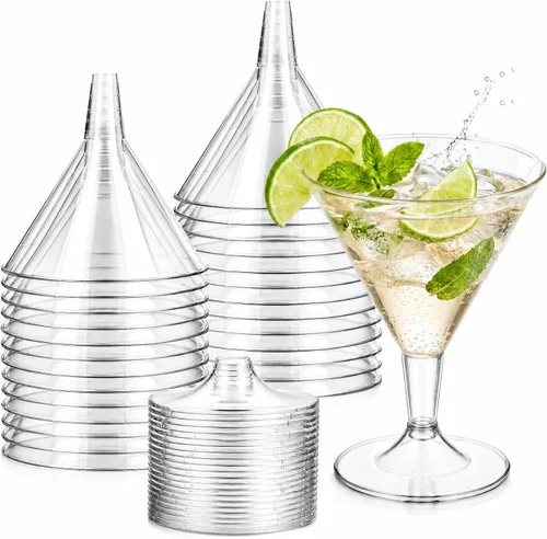 Vista 7 de Liacere Juego de 6 Copas de Martini de 11 oz de Plástico Transparente con Tallo - Copas de Cóctel Reutilizables para Bar, Margarita, Whisky, Gin