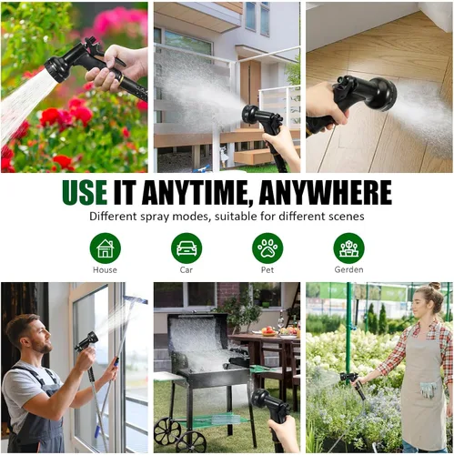 Vista 7 de Manguera de jardín de 50 pies, manguera de agua resistente de acero inoxidable con boquillas de 10 funciones, flexible sin torceduras, a prueba