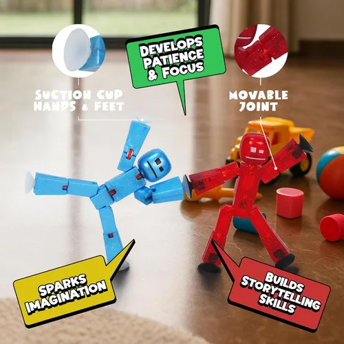 Vista 4 de Zing StikBot - Paquete doble de StarFrost Blue & Comet Red – 2 figuras de acción coleccionables posables, juguete de animación con ventosa