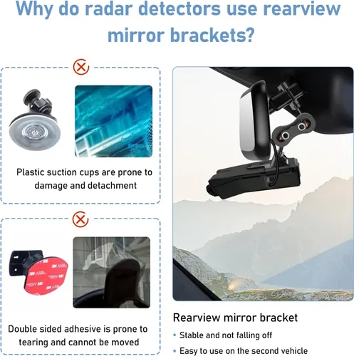 Vista 6 de SDSACZMU Soporte para Detector de Radar, Soporte de Montaje de Radar de Varilla de Espejo Retrovisor + Kit de Cable de Alimentación de Cableado