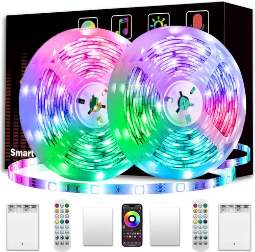 Vista 9 de KIKO Tira de luces LED alimentadas por pilas de 2 m, USB/funcionan con pilas, 60 LED 5050 RGB, luces LED de cumpleaños y Navidad con control remoto