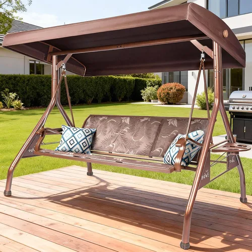 Vista 11 de ZZW Columpio de Patio para 3 Personas Columpio Exterior para Adultos con Toldo Ajustable y Portavasos Mejorados Tela Textilene Silla Columpio de Gris
