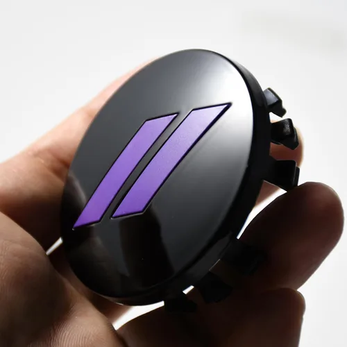 Vista 3 de Juego de 4 unidades, color morado, 2.5 pulgadas, tapa central de rueda inclinada, emblema para Dodge Charger Challenger, Durango, Hornet, Dart R/T