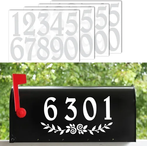 Vista 10 de Números reflectantes para buzones de correo para exteriores, 60 calcomanías impermeables para números de buzón, grandes de 3 pulgadas, 2 pulgadas