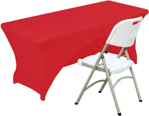 Vista 9 de Funda de mesa de poliéster ajustada de 4 pies con spandex, cubierta de mesa elástica, protector de mesa con parte trasera abierta - Negro