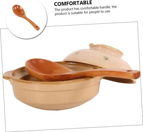 Vista 4 de Yardwe Cuchara asiática de gachas de avena cuchara de madera para servir arroz mango cómodo para uso prolongado