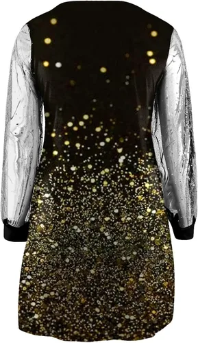 Vista 4 de Vestidos de Nochevieja para mujer, manga larga, cuello en V, vestido de fiesta, vestido de fiesta, vestido de cóctel, vestido formal con vuelo