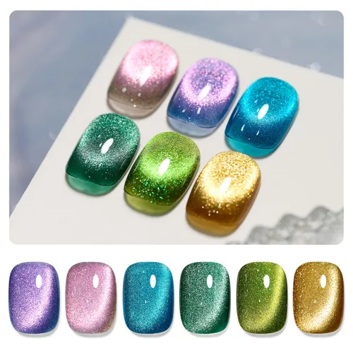 Vista 12 de GAOY Juego de esmaltes de uñas de gel con purpurina de ojo de gato con imán y galaxia colorida para ojos de gato holográficos, manicura de gel