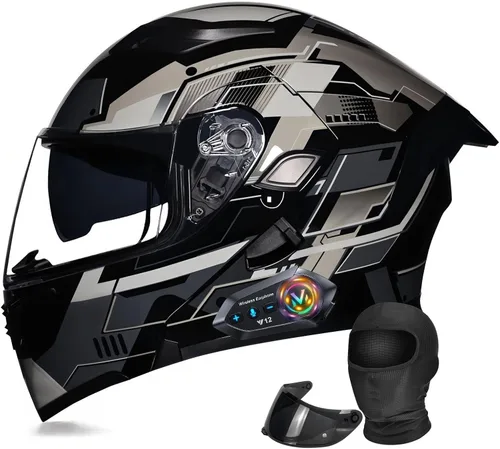 Vista 16 de Casco Modular Moto con Bluetooth Integrado, Doble Visera, Ventilación Múltiple, Forro Extraíble, ABS de Alta Densidad, DOT Homologado para Hombres