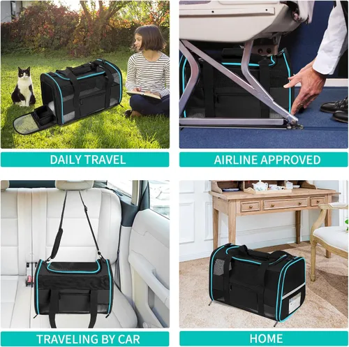 Vista 6 de Transportín para Gatos Transportín para Mascotas Aprobado por Aerolíneas para Perros Pequeños Gatos Cachorros Plegable de Lados Suaves Bolsa de Negro