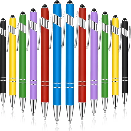 Vista 24 de Tenare 12 piezas 2 en 1 bolígrafo de metal con punta de lápiz capacitivo, bolígrafo de 1,0 mm de tinta negra para pantallas táctiles (color surtido)