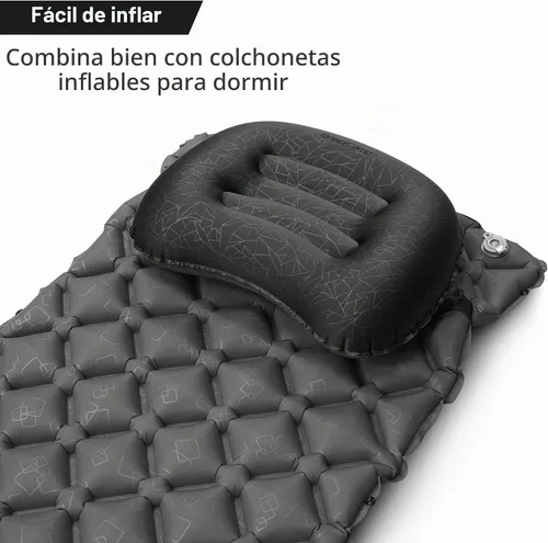 Vista 6 de Almohada inflable para acampar, almohada de aire inflable de viaje, soporte lumbar para el cuello, almohada compacta ultraligera para senderismo al