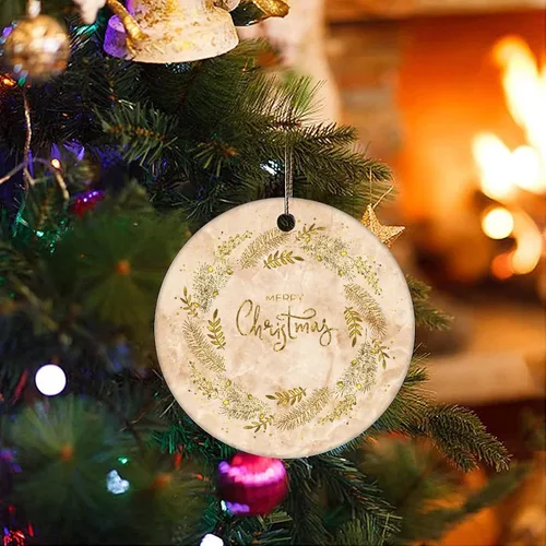 Vista 3 de Christmas Tree Ornaments Merry Christmas Marble Christmas Ornament Keepsake Ornament Home Decor Marble Printed Hanging Pendants Round Ceramic Xmas