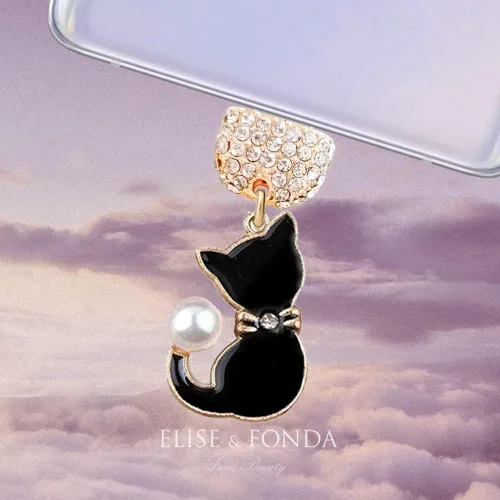 Vista 2 de ELISE & FONDA TP195 Tipo-C Puerto de carga USB Cristal Anti Polvo Plug Little Cat Pet Colgante Colgante Teléfono Celular para Samsung