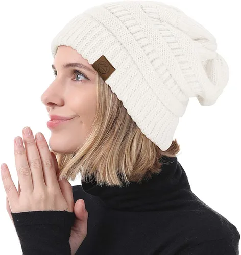 Vista 3 de Durio Gorros de invierno para mujer, gorro de punto trenzado, gorro de invierno grueso para mujer