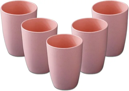 Vista 10 de Juego de 5 vasos de paja de trigo, pequeños vasos reutilizables de 12 onzas, aptos para lavavajillas, vasos de agua apilables de plástico