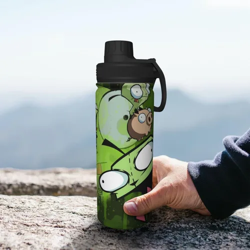 Vista 7 de Botella de agua con aislamiento deportivo de 18 oz, diseño de anime Zim, hervidor de agua de acero inoxidable, novedoso vaso portátil para viajes