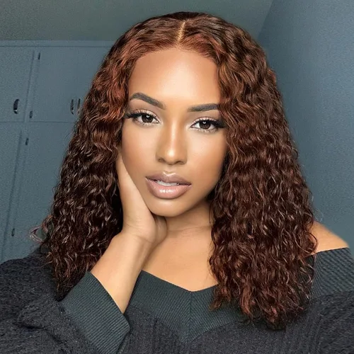Vista 22 de Pelucas de cabello humano rizado marrón chocolate con encaje frontal, prearrancadas de 13 x 4 pulgadas, pelucas de encaje frontal HD de onda