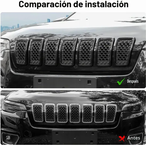 Vista 3 de JeCar Insertos de Parrilla ABS Kit de Moldura de Cubierta de Rejilla Compatible con Jeep Cherokee 2019-2021 KL, Negro
