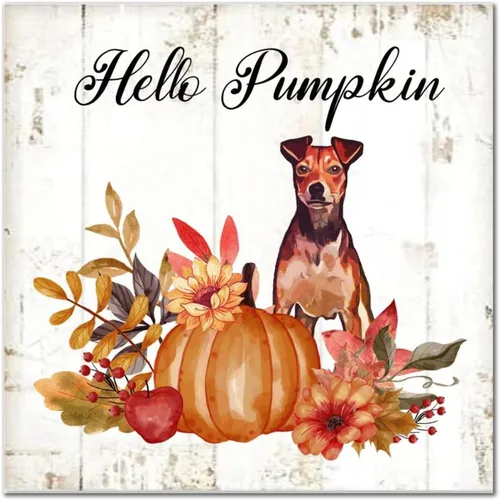 Vista 12 de Hello Pumpkin Boston Terrier Dog Wood Signs Pumpkin Farm Wall Plaque Gives Thanks Porch Sign Rustic Home Family Wall Decoration for Home Front Door