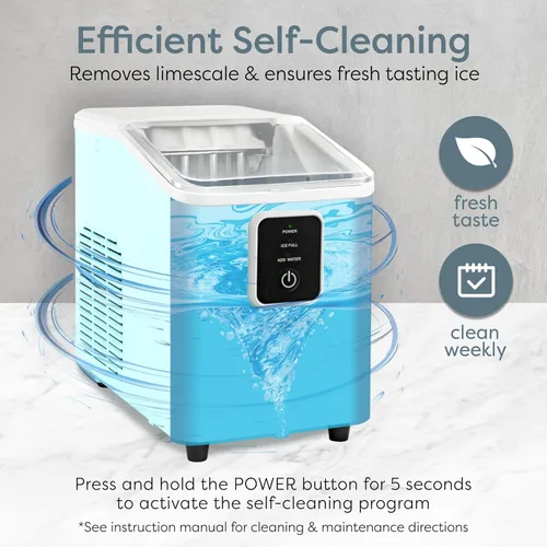 Vista 6 de Igloo Máquina de hielo de encimera autolimpiante, compacta y portátil, crea 26 libras por día, 8 piezas listas cada 7-8 minutos, incluye pala